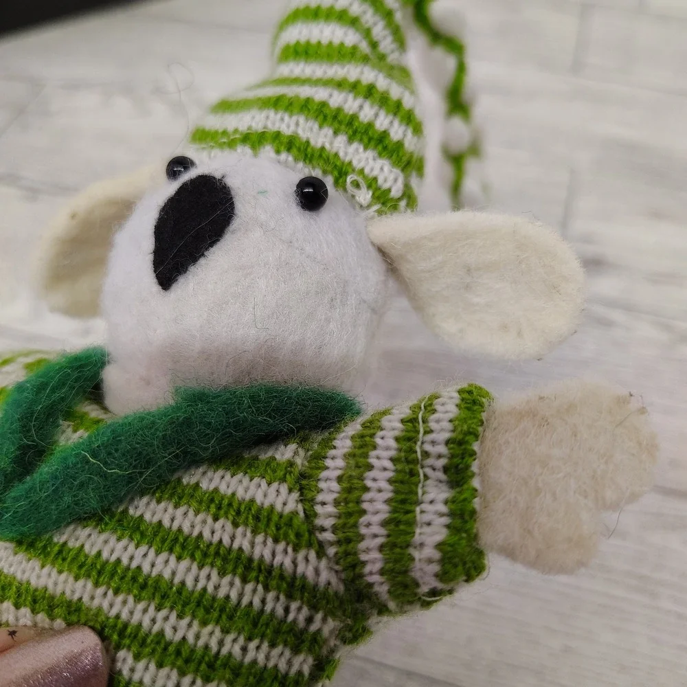 Dog Christmas Ornament‎ Green Striped Sweater Hat Holiday Decor Cute Puppy